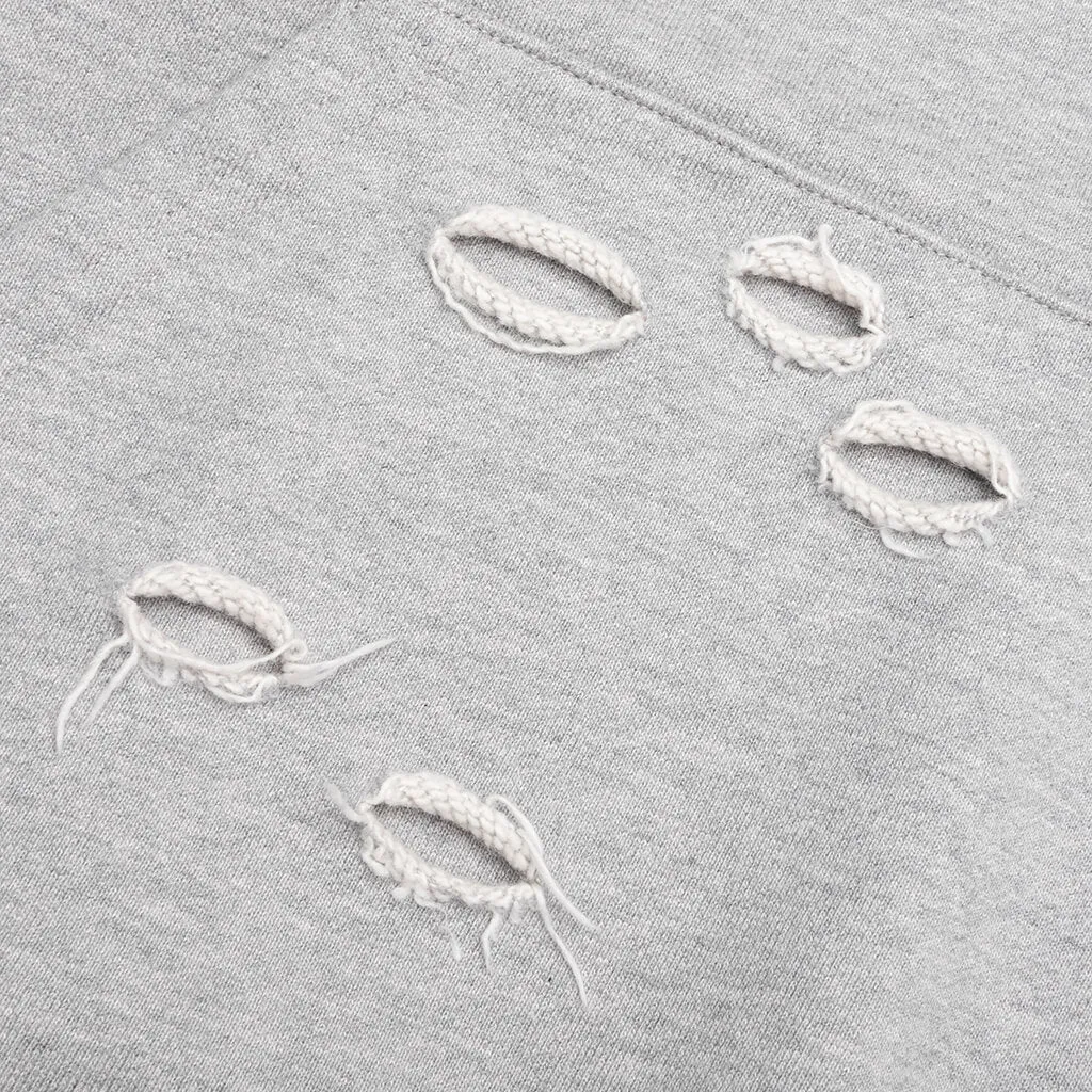 Distressed Hoodie Small Logo - Heather Grey