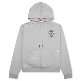 Distressed Hoodie Small Logo - Heather Grey