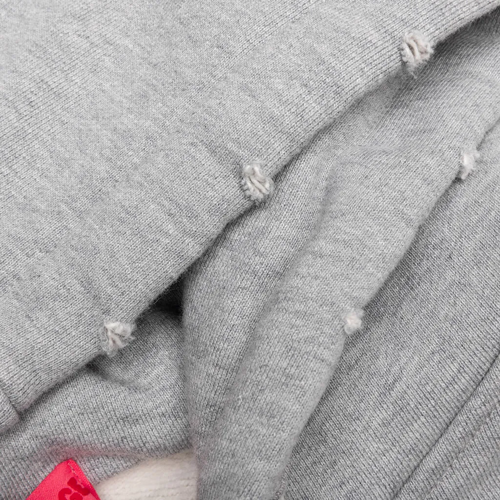 Distressed Hoodie Small Logo - Heather Grey