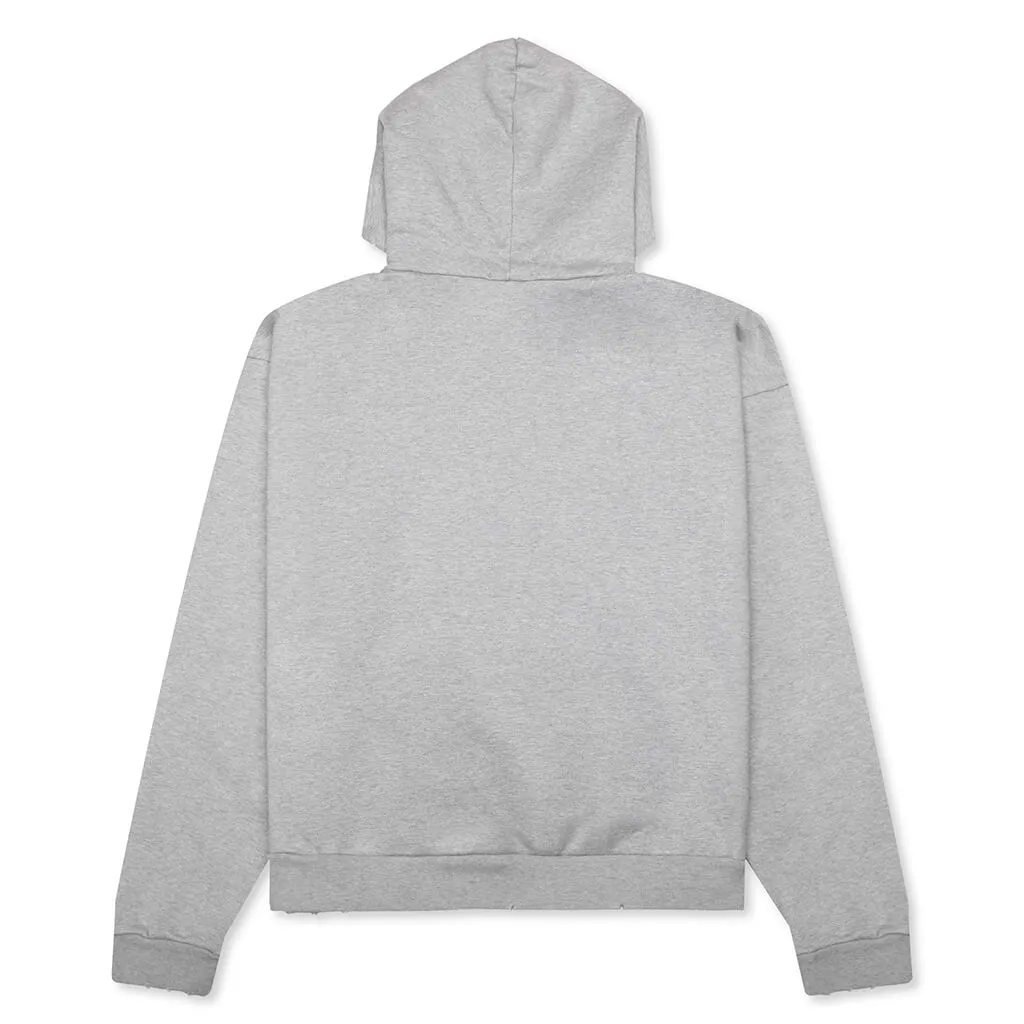 Distressed Hoodie Small Logo - Heather Grey