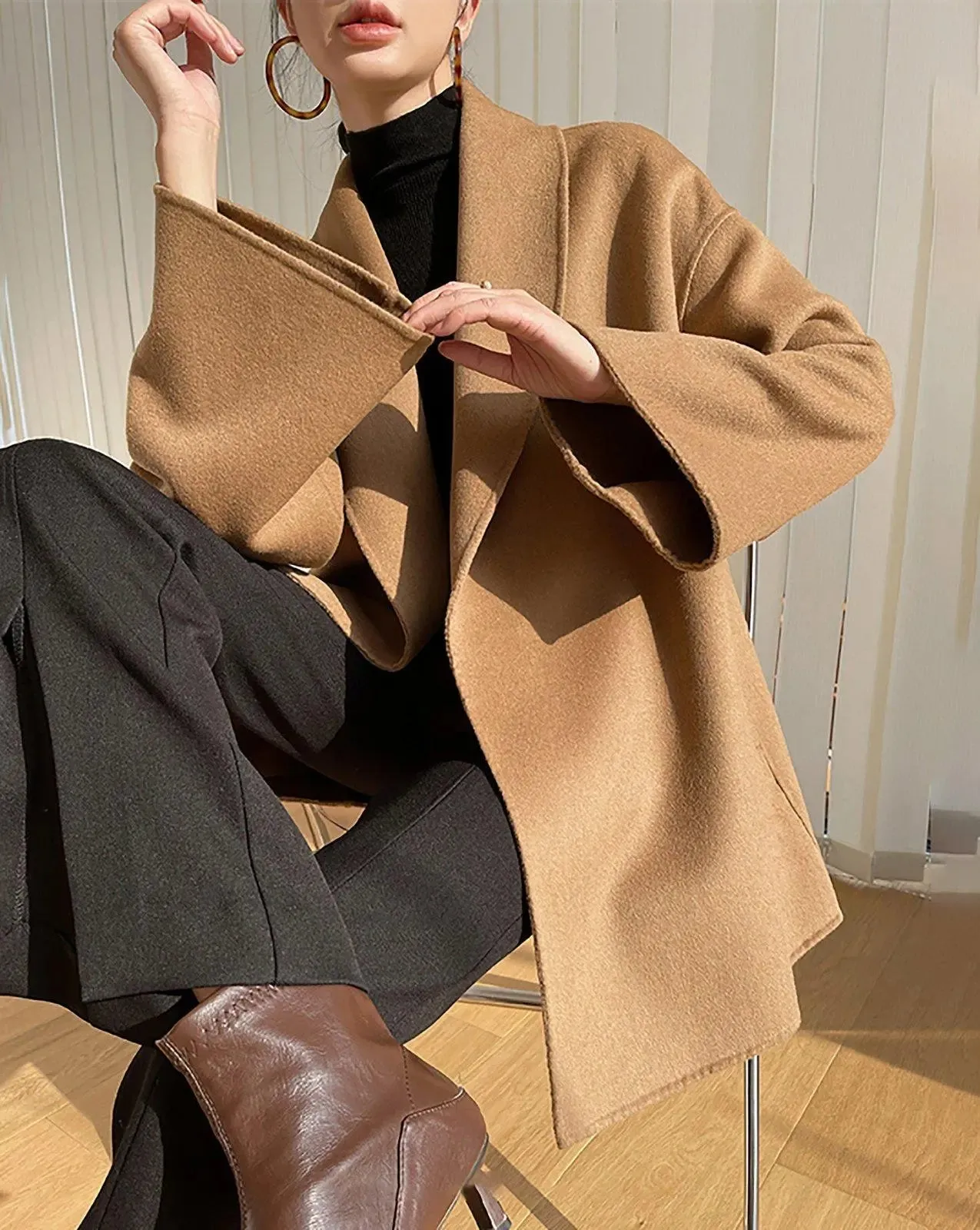 Double Face Wool Wrap Coat