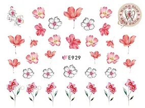 E929 Pink Flower Adhesive Nail Art Sticker - 1 pc