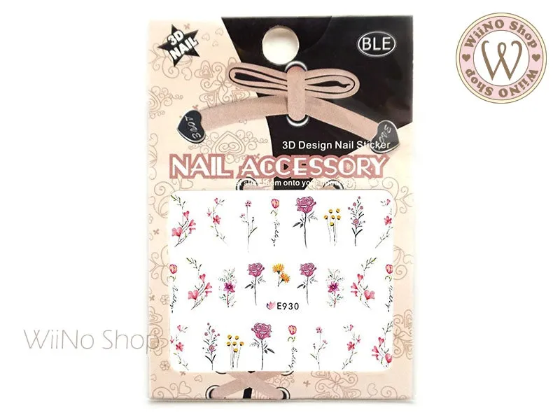 E930 Vintage Flowers Adhesive Nail Art Sticker - 1 pc