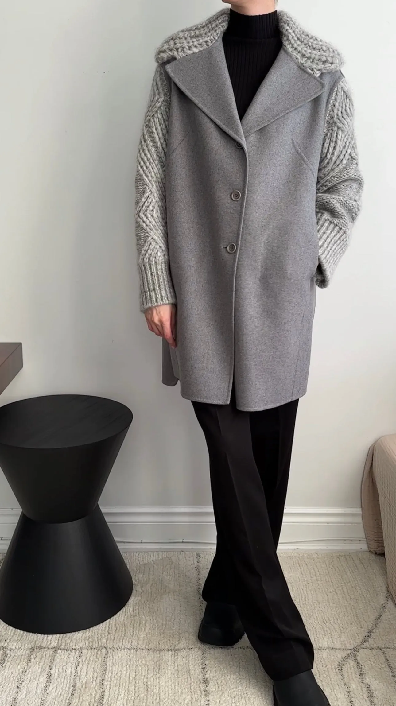 Ermanno Scervino Light Grey Wool Combo Knit Coat - S (4/6)