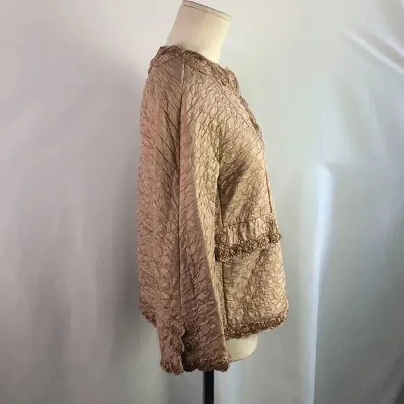 Ermanno Scervino Tan Textured W Flower Trim Jacket