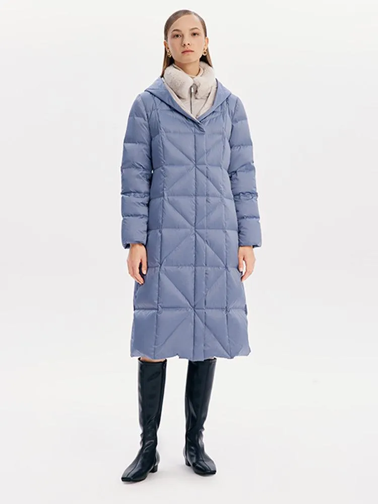 Fake Two Piece Goose Down Coat With Rabbit Fur Collar