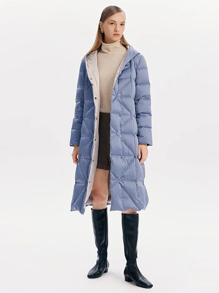 Fake Two Piece Goose Down Coat With Rabbit Fur Collar