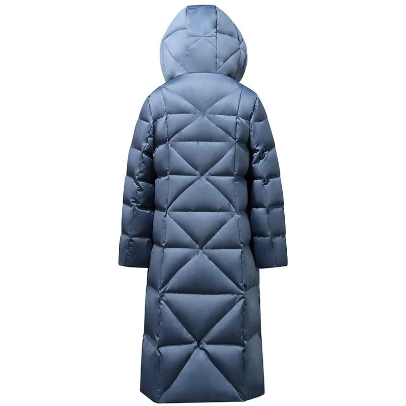 Fake Two Piece Goose Down Coat With Rabbit Fur Collar