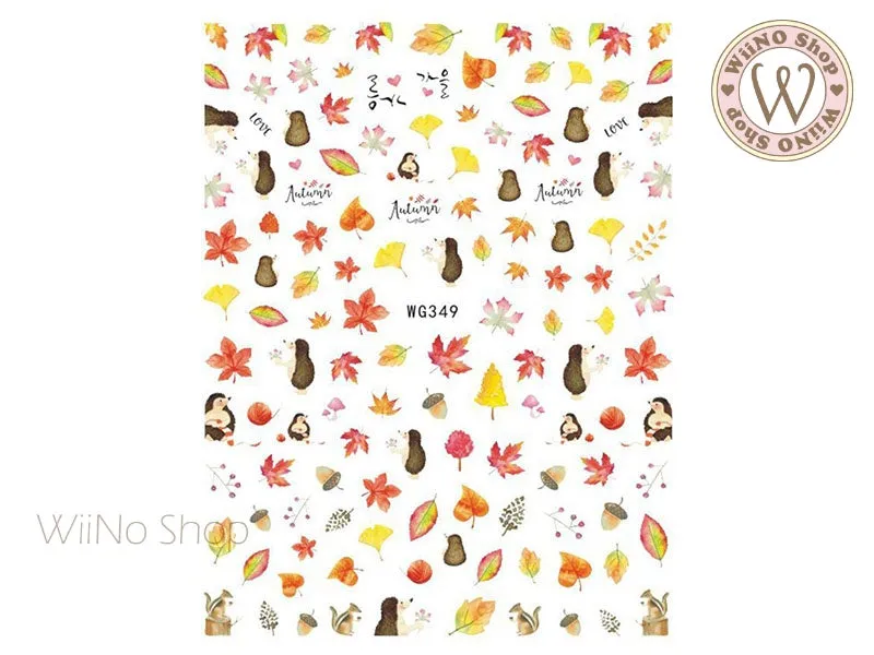 Fall Hedgehog Nail Art Sticker - 1 pc (WG349)