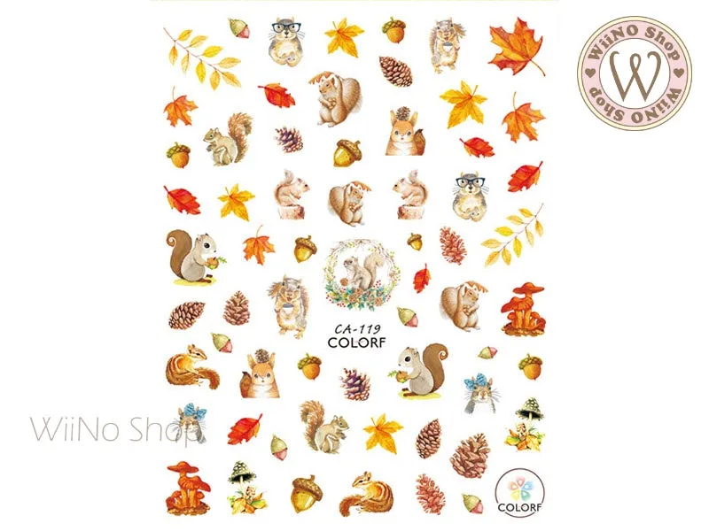 Fall Squirrel Adhesive Nail Art Sticker - 1 pc (CA-119)