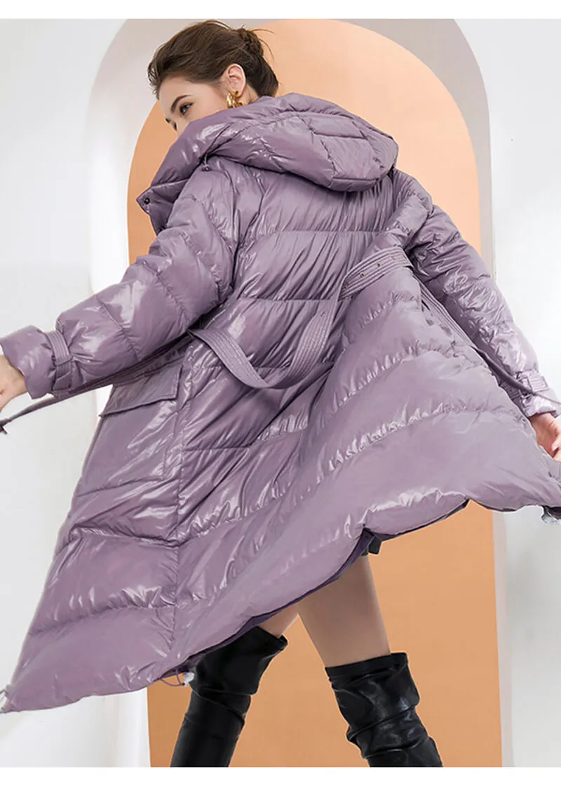 Fannie Belted Down Puffer Coat With Detachable Hood