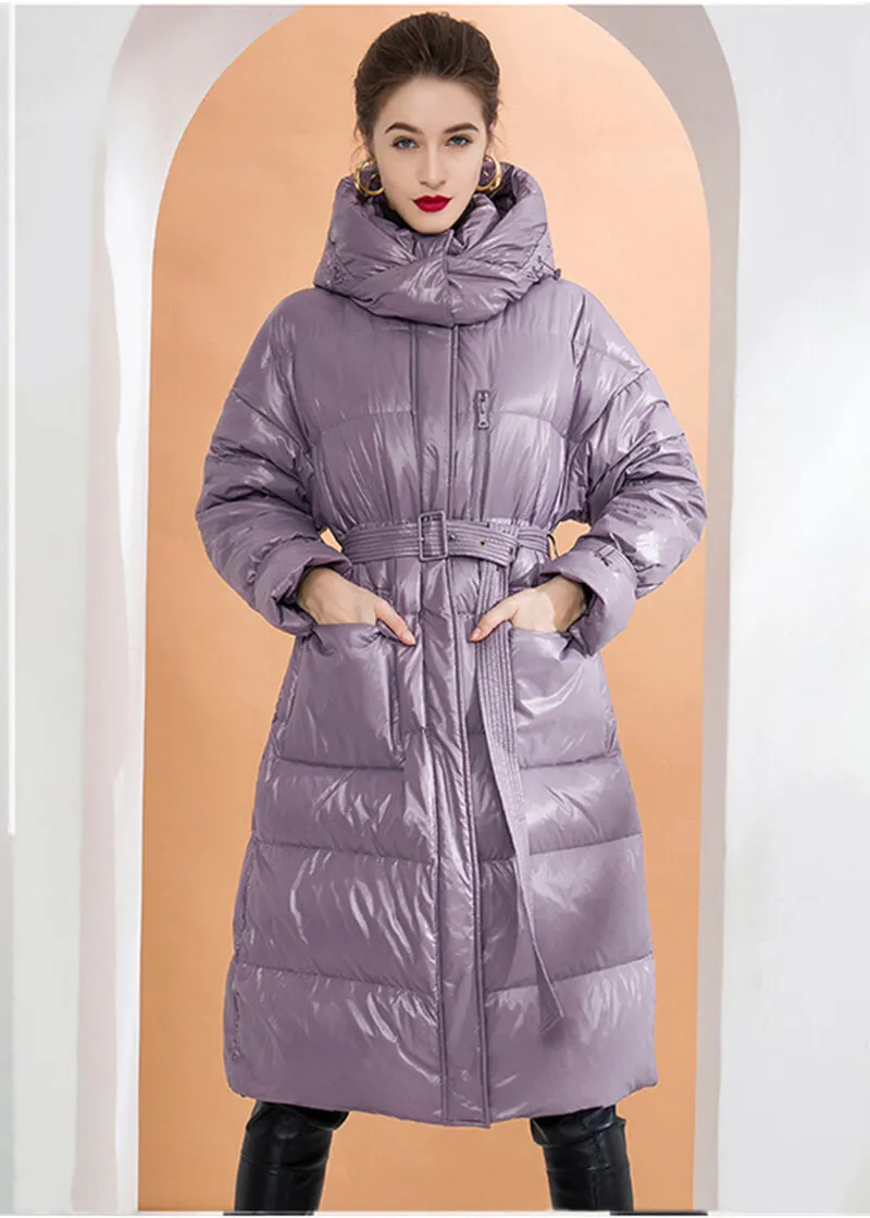 Fannie Belted Down Puffer Coat With Detachable Hood