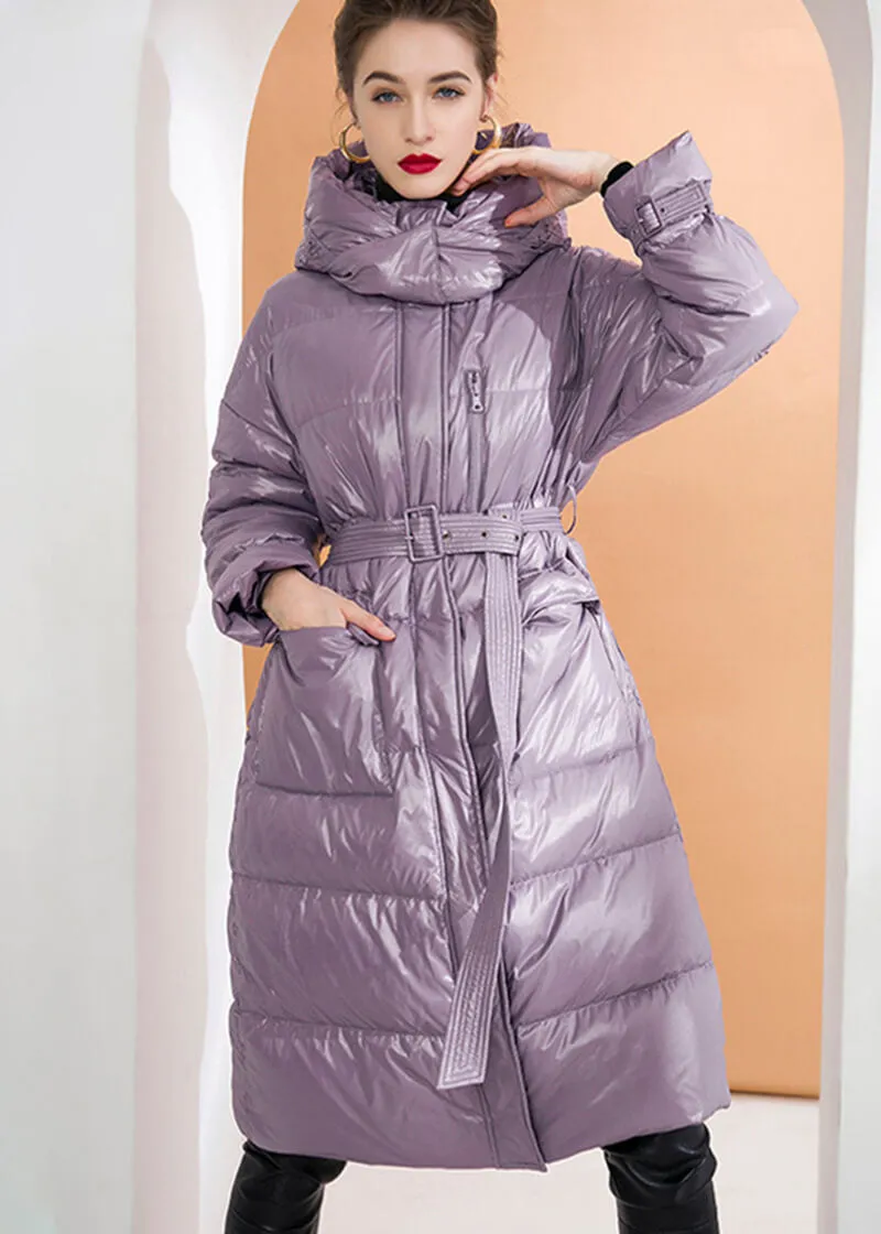 Fannie Belted Down Puffer Coat With Detachable Hood