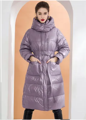 Fannie Belted Down Puffer Coat With Detachable Hood