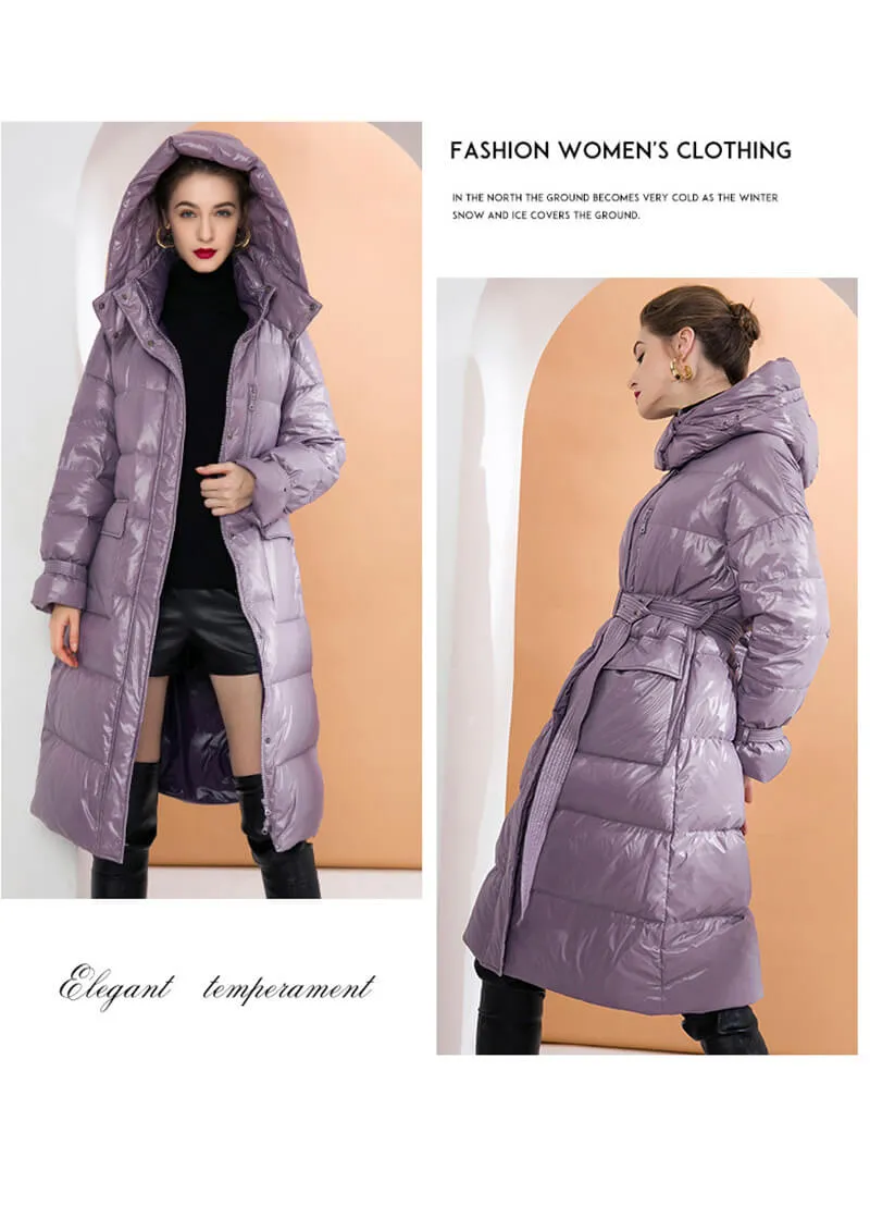 Fannie Belted Down Puffer Coat With Detachable Hood