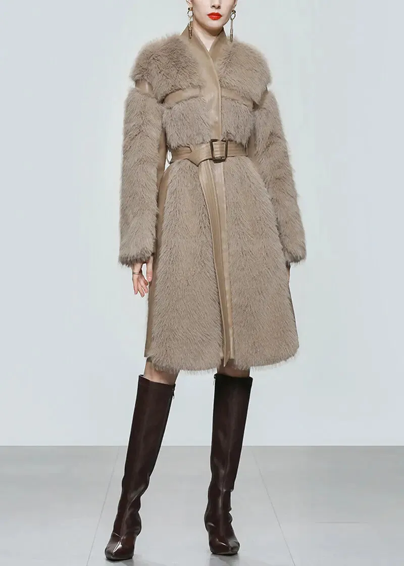 Faux Leather Long Fur Fleece Coat Dress