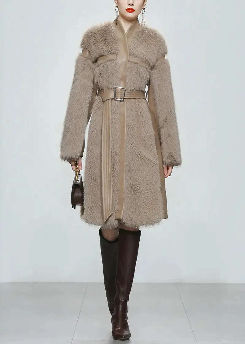 Faux Leather Long Fur Fleece Coat Dress