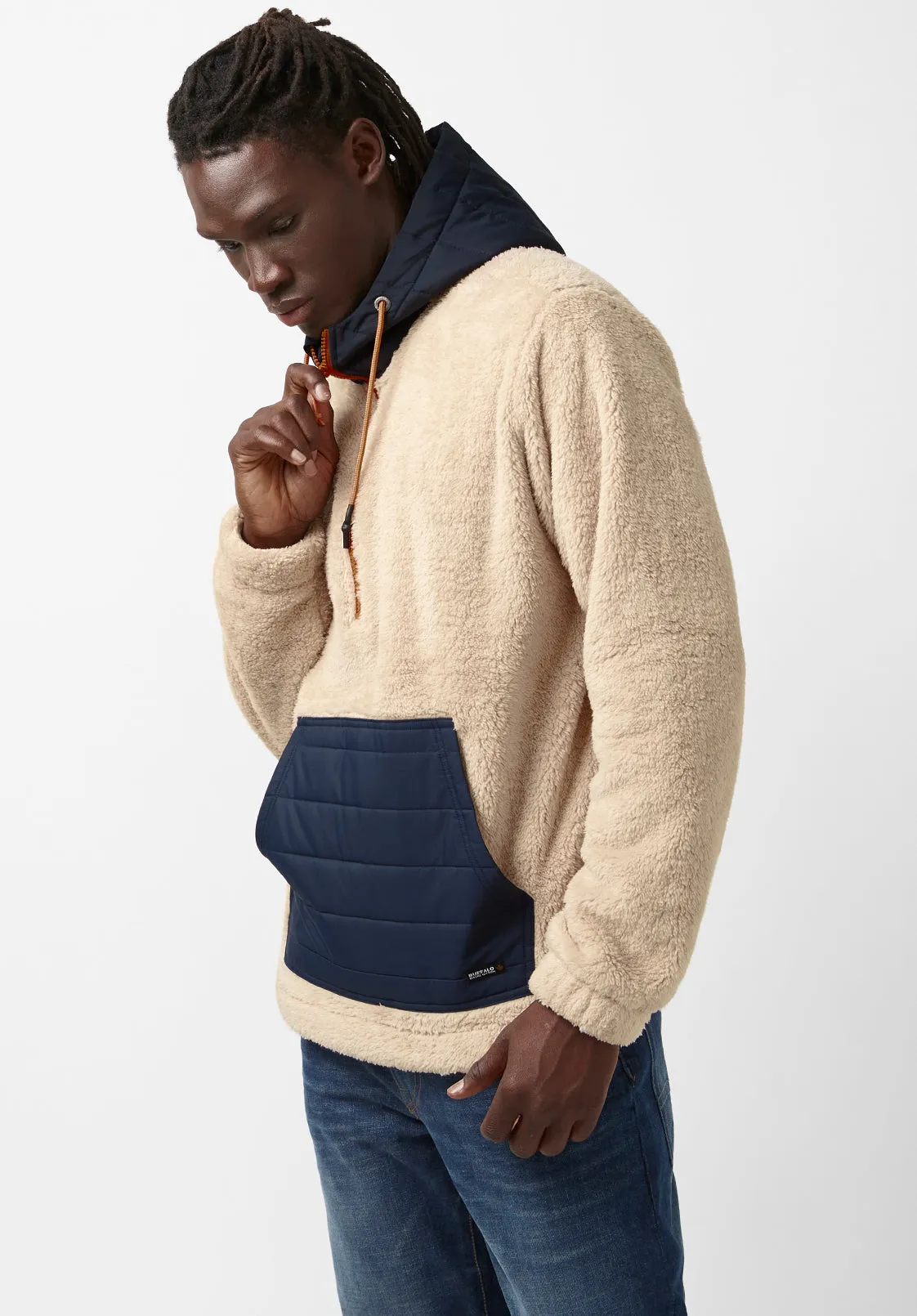 Fibet Men’s Hoodie Sweater Jacket in Beige & Navy Combo - BM24072