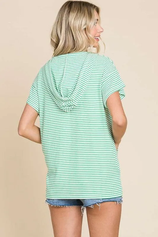 FINAL SALE - Candy Green Beach Vibes Only Striped Summer Hoodie