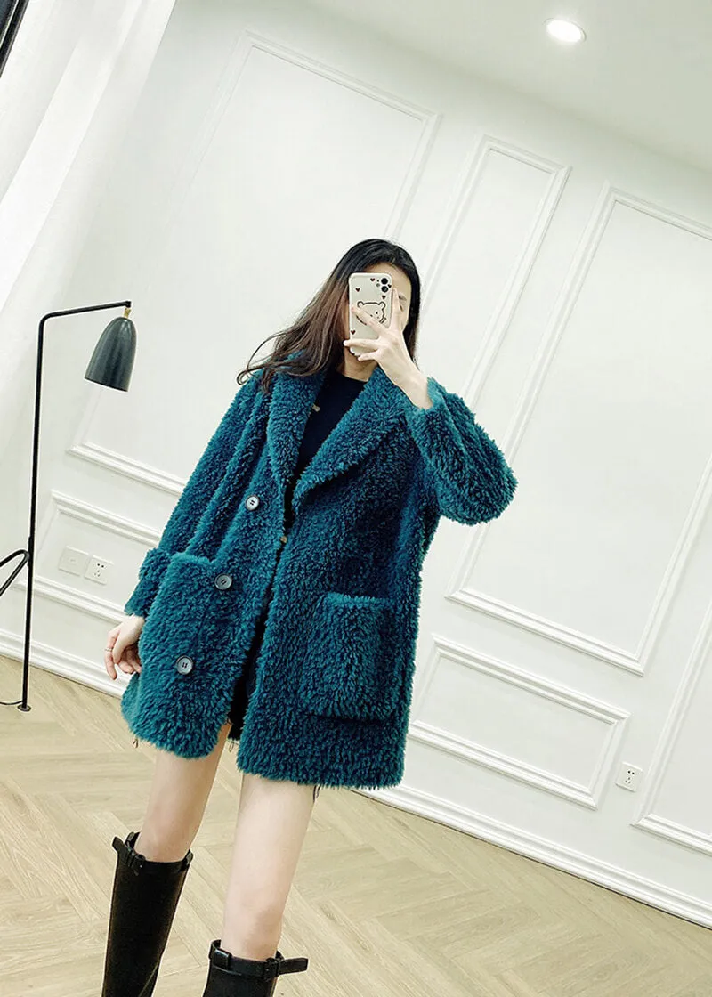 Fiona Single Breasted High Pile Fleece Lamb Wool Coat