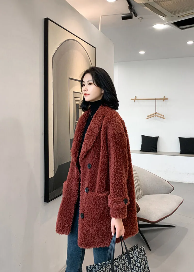 Fiona Single Breasted High Pile Fleece Lamb Wool Coat