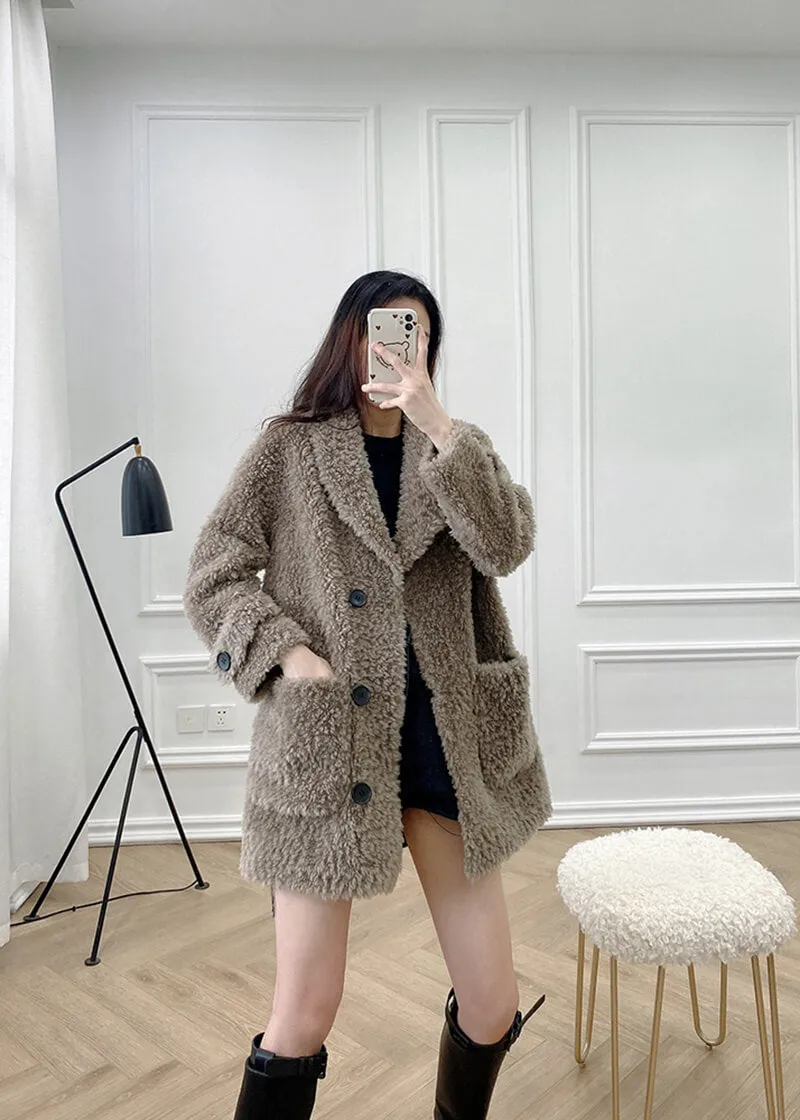 Fiona Single Breasted High Pile Fleece Lamb Wool Coat