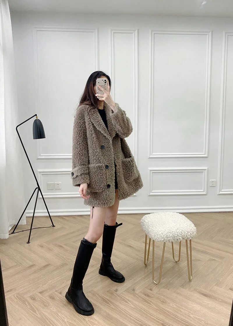 Fiona Single Breasted High Pile Fleece Lamb Wool Coat