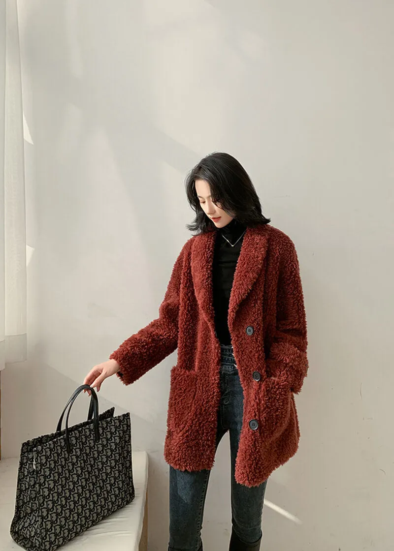 Fiona Single Breasted High Pile Fleece Lamb Wool Coat