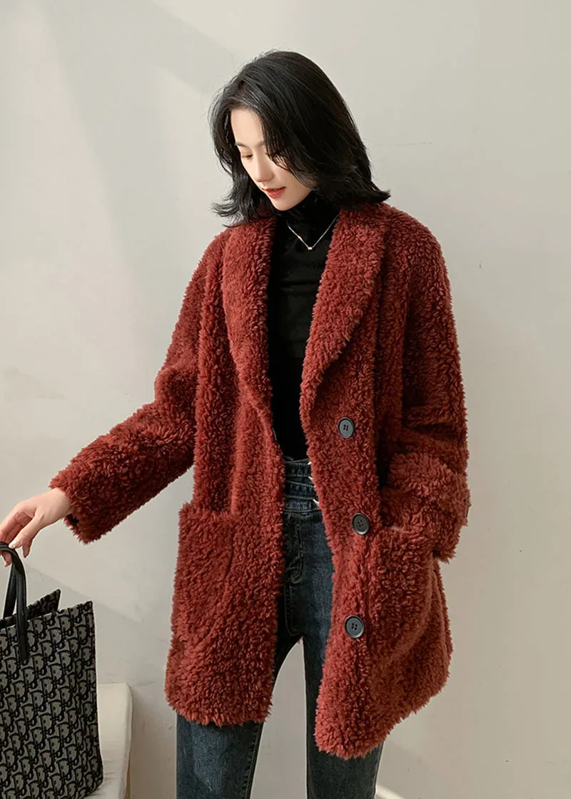 Fiona Single Breasted High Pile Fleece Lamb Wool Coat