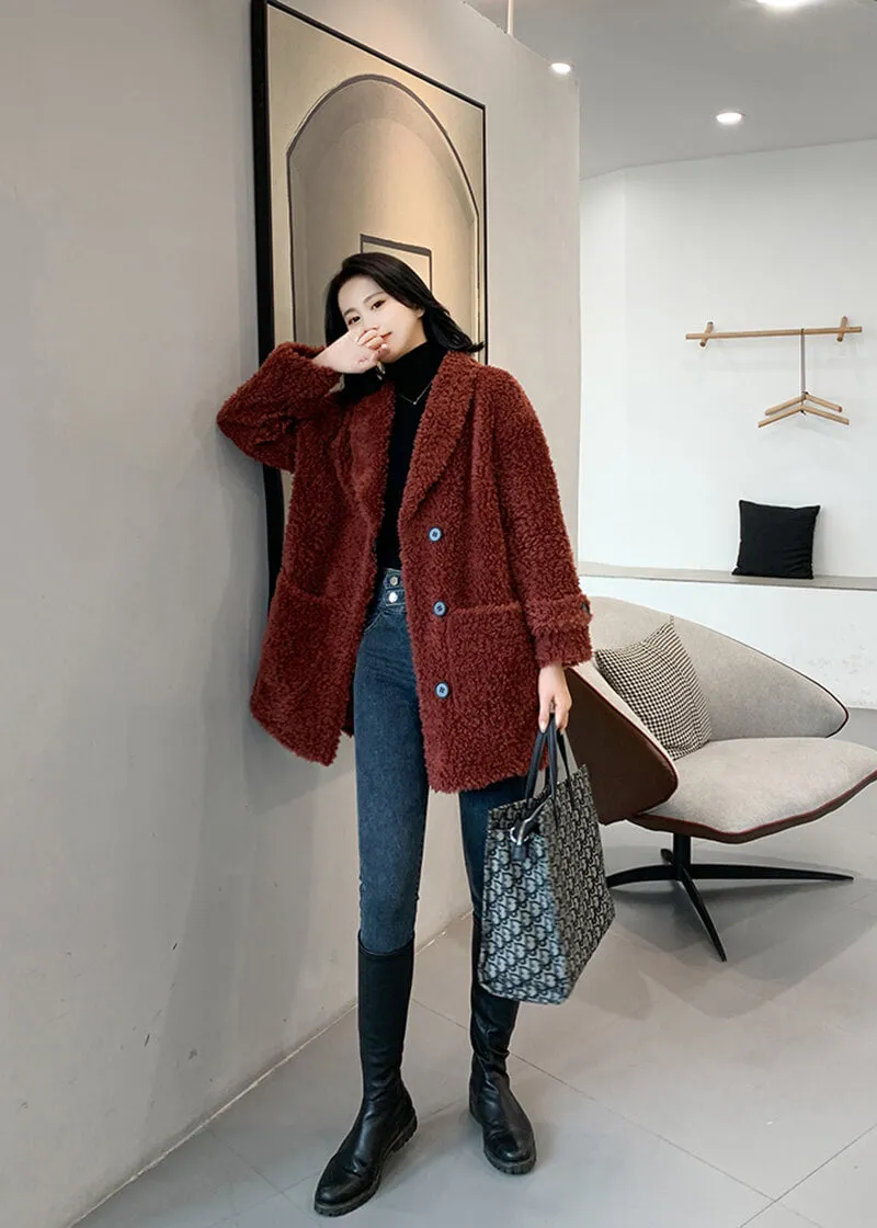 Fiona Single Breasted High Pile Fleece Lamb Wool Coat