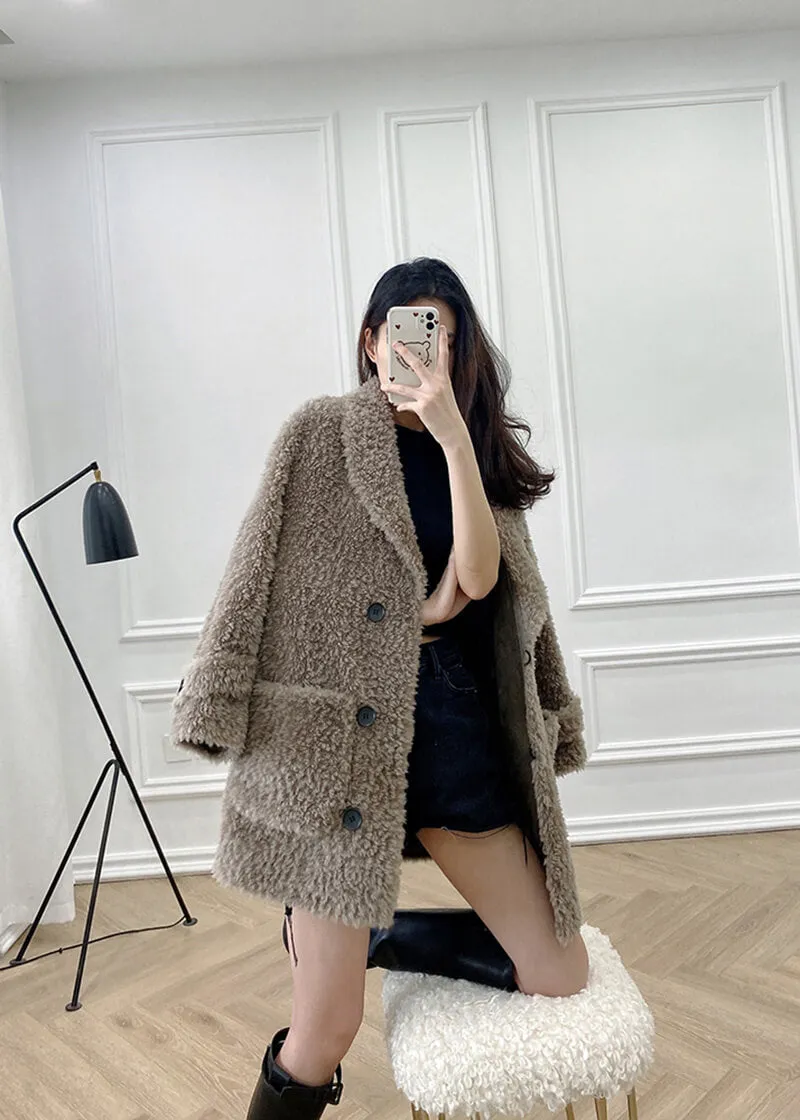 Fiona Single Breasted High Pile Fleece Lamb Wool Coat