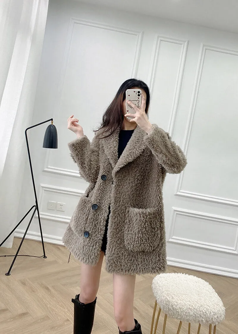 Fiona Single Breasted High Pile Fleece Lamb Wool Coat