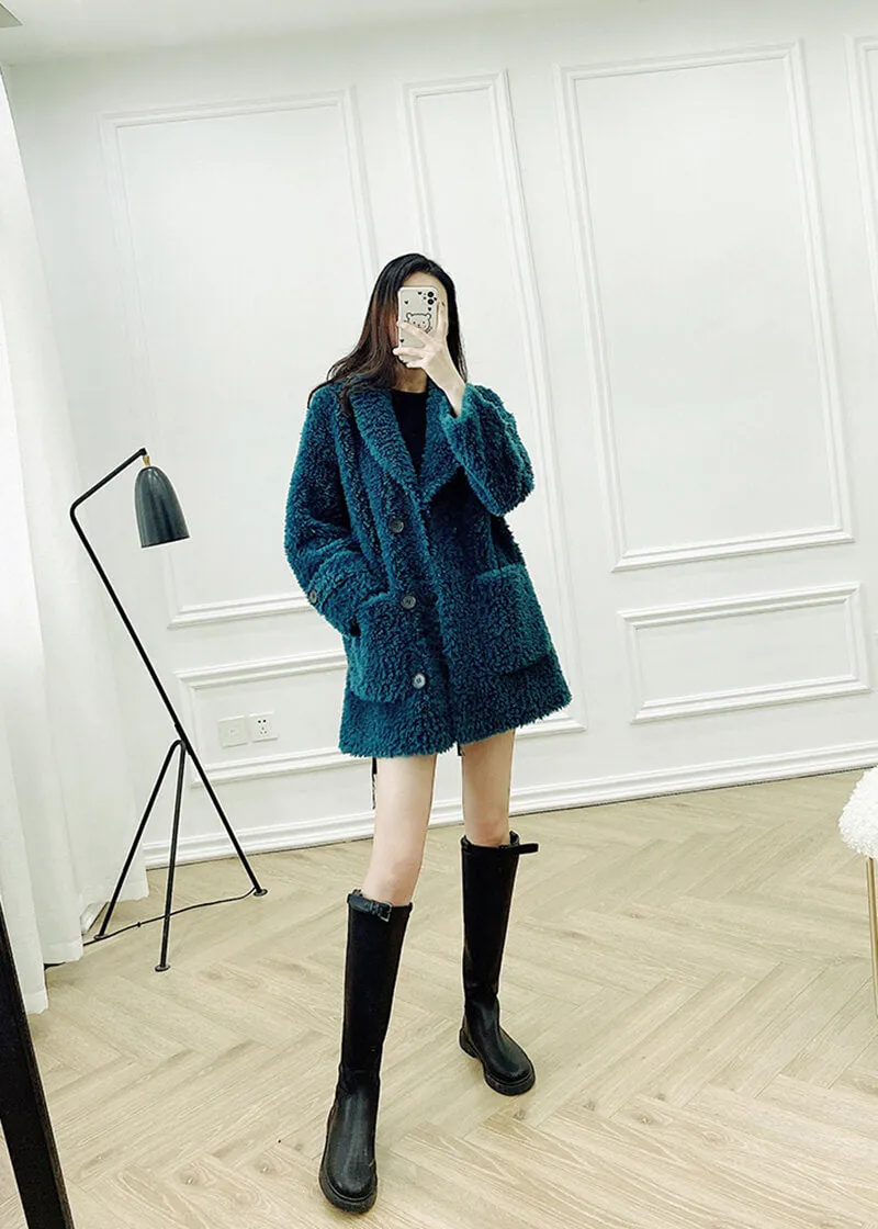 Fiona Single Breasted High Pile Fleece Lamb Wool Coat