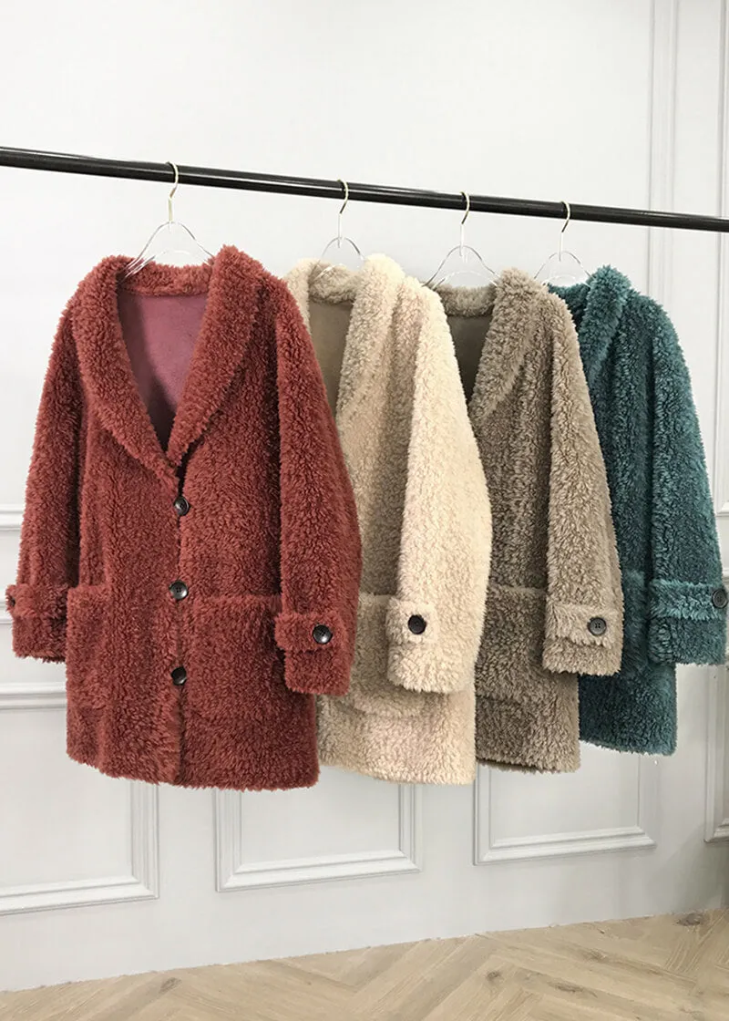 Fiona Single Breasted High Pile Fleece Lamb Wool Coat