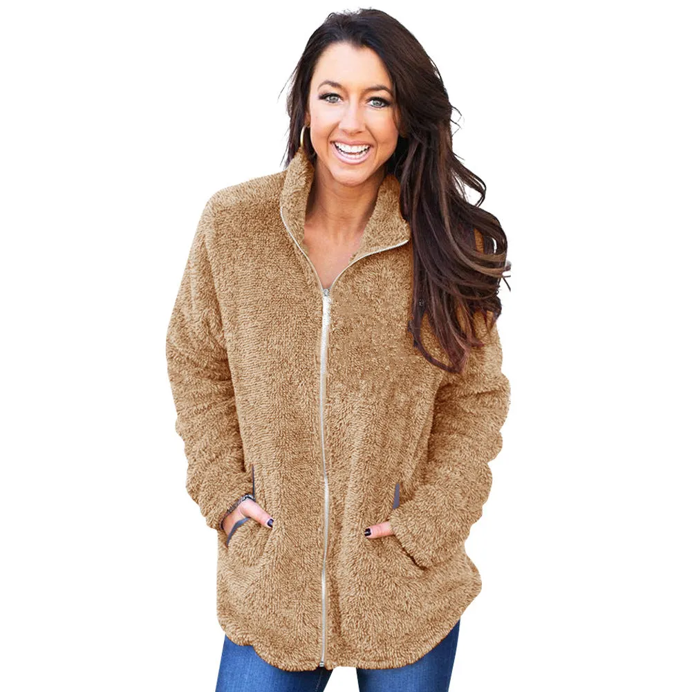 Front Zipper Woollen Coat