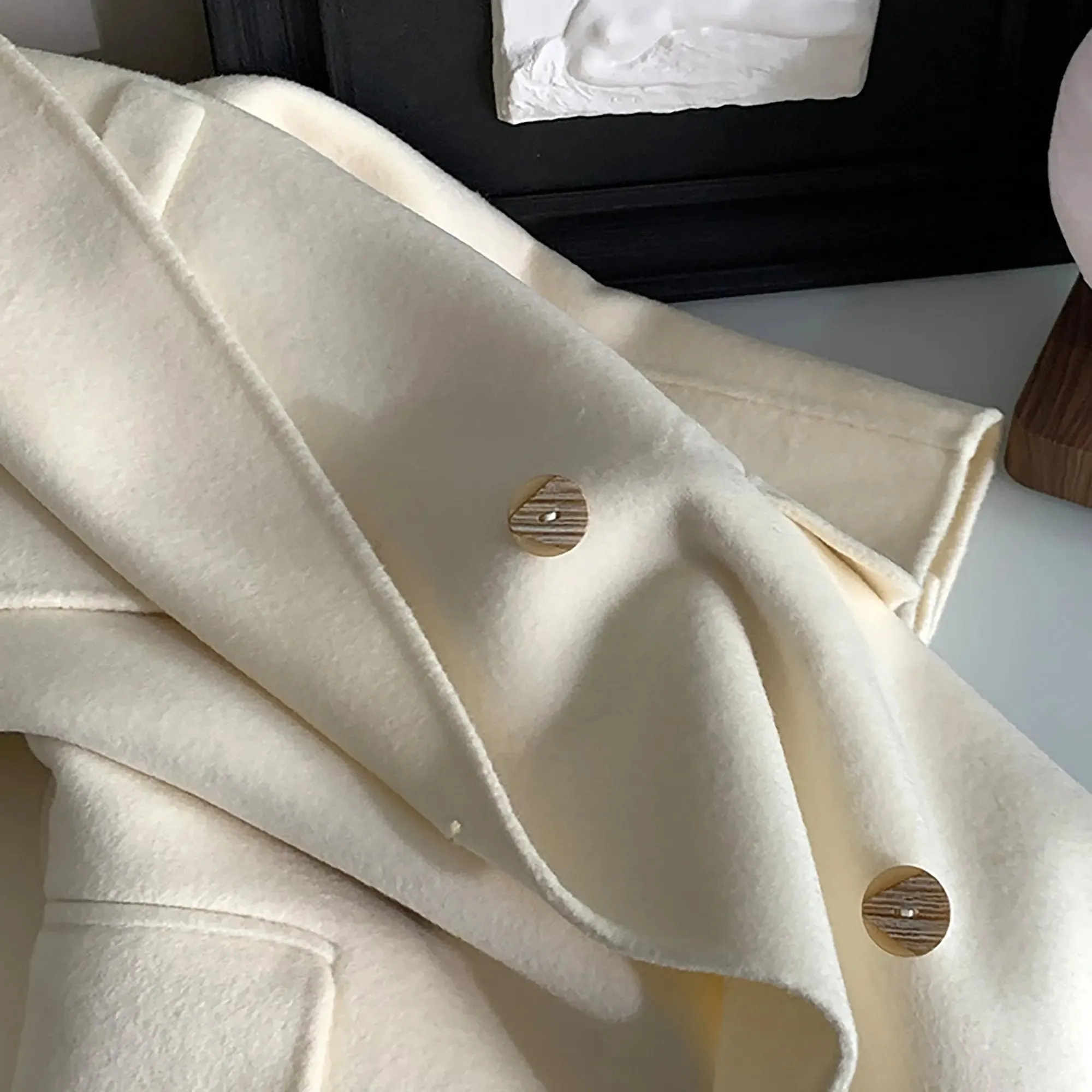 Gina Off White Wool Blend Double Breasted Belted Coat