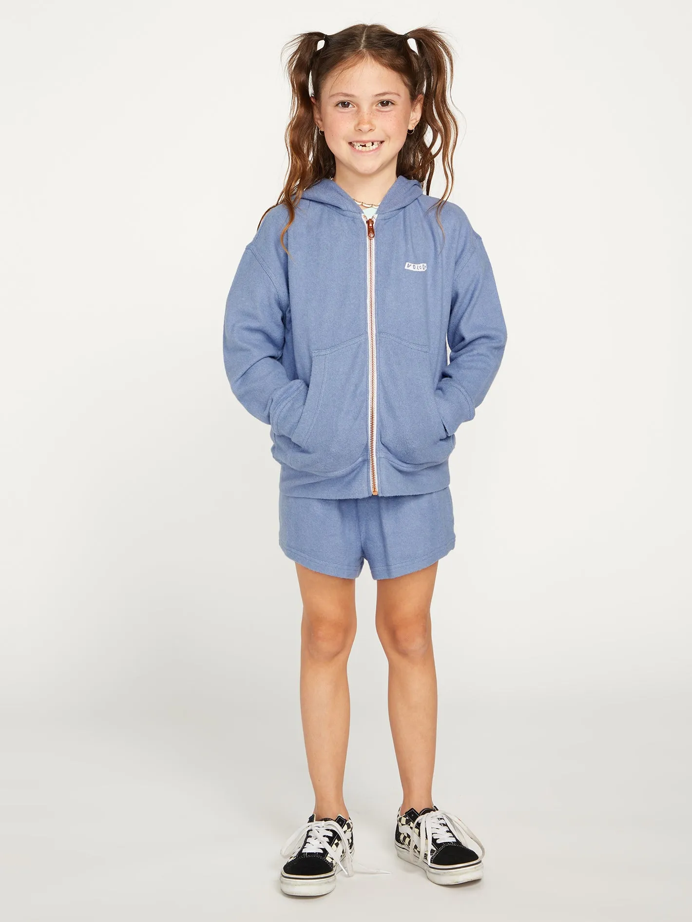 Girls Lived in Lounge Zip Fleece - Washed Blue