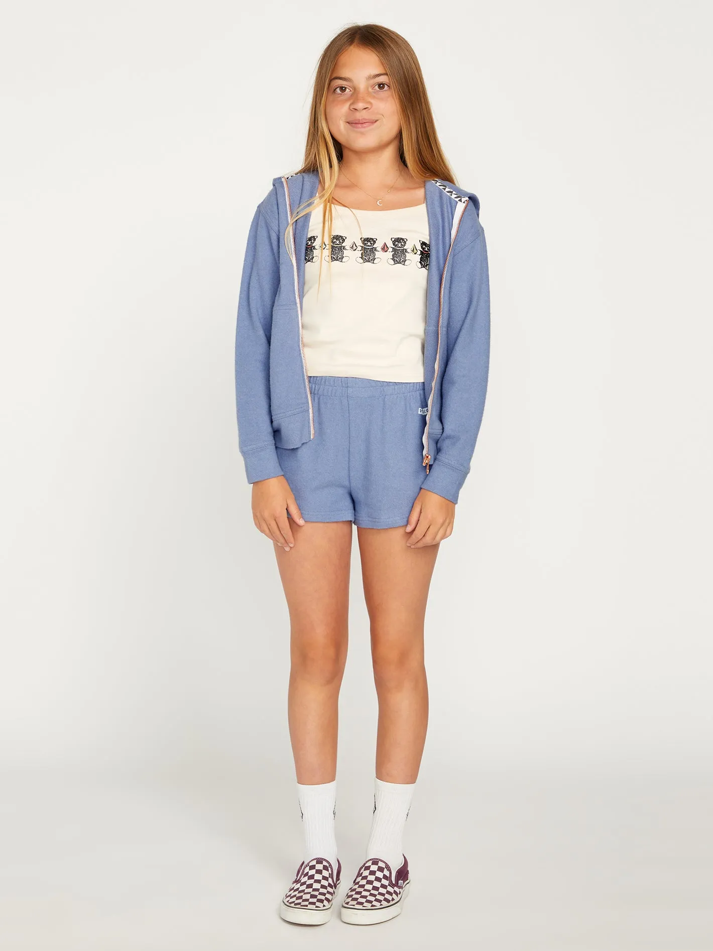 Girls Lived in Lounge Zip Fleece - Washed Blue