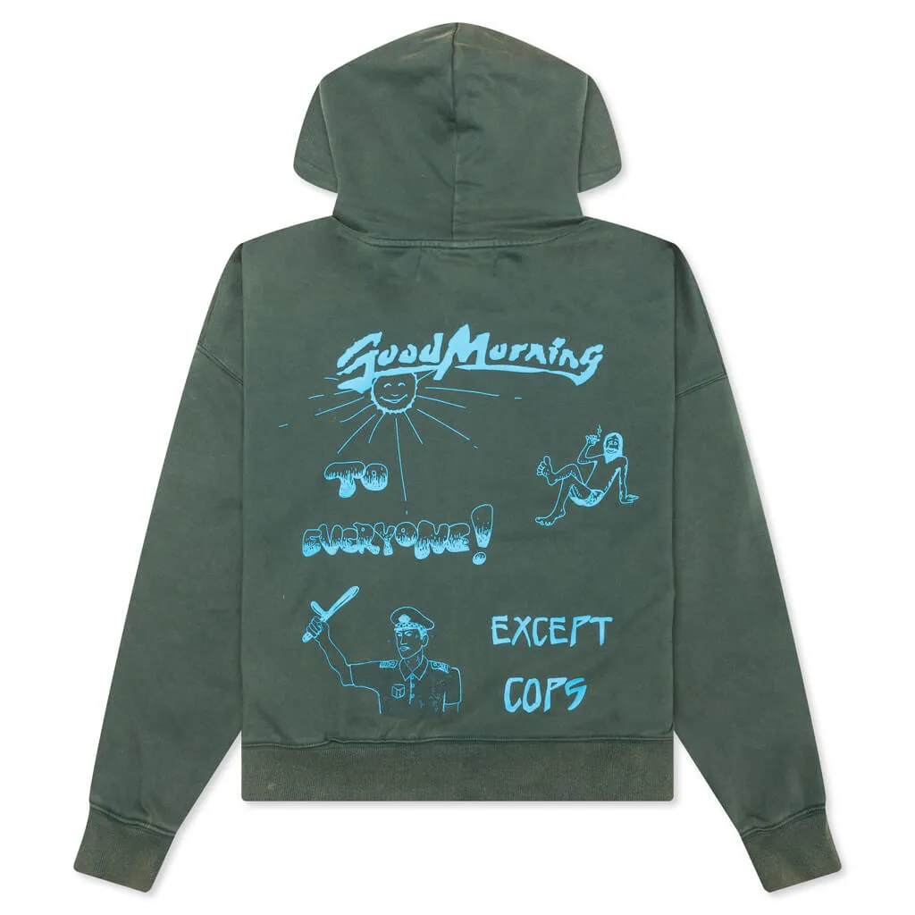 Good Morning Cops Vintage Wash Zip Hoodie - Washed Green