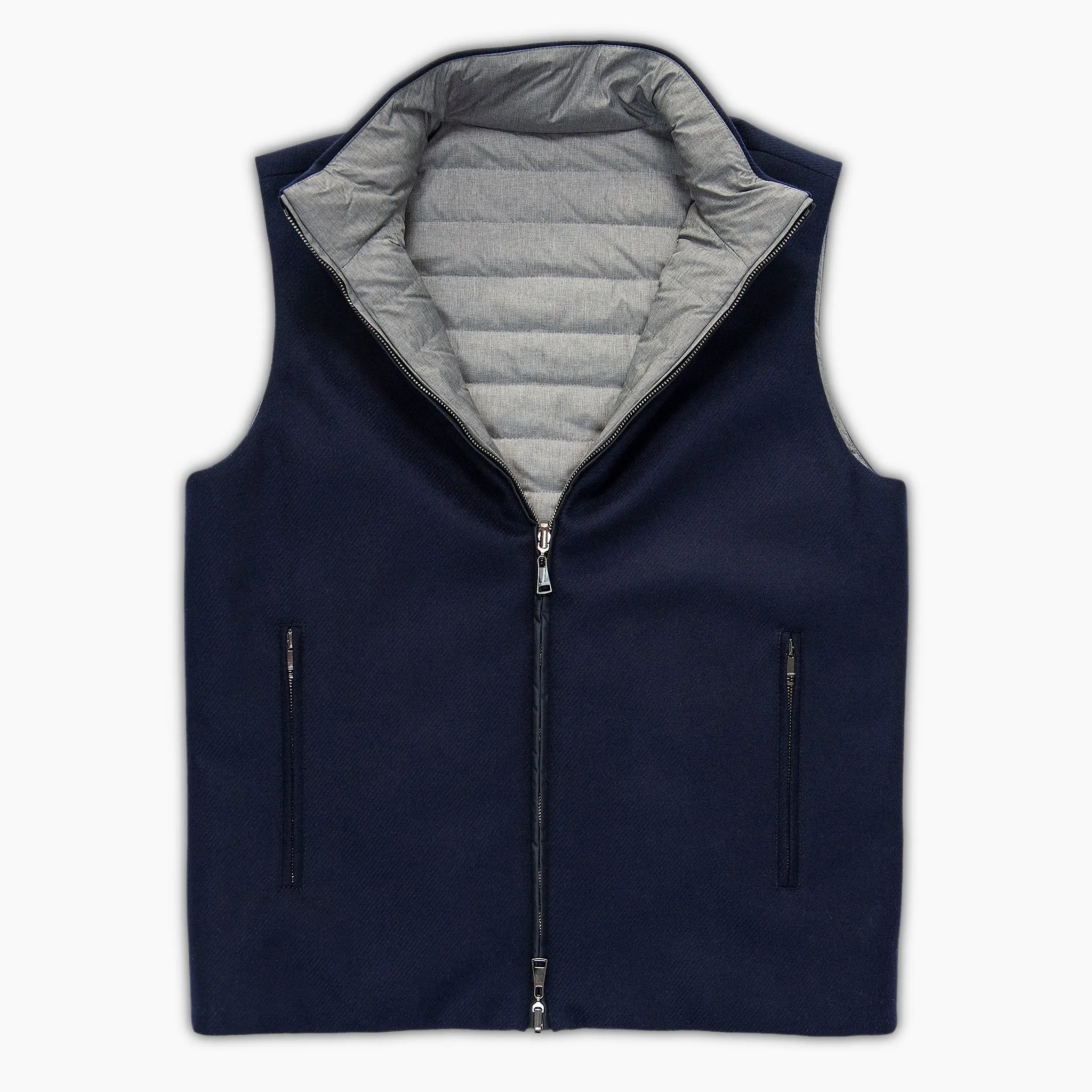 Herbert reversible gilet in winter wool and down (dark blue)