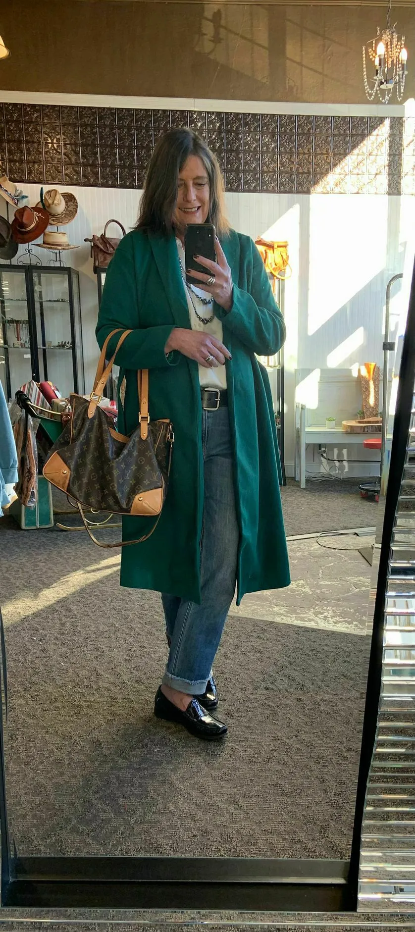 Hunter Green Belted Knee Length Coat - SML