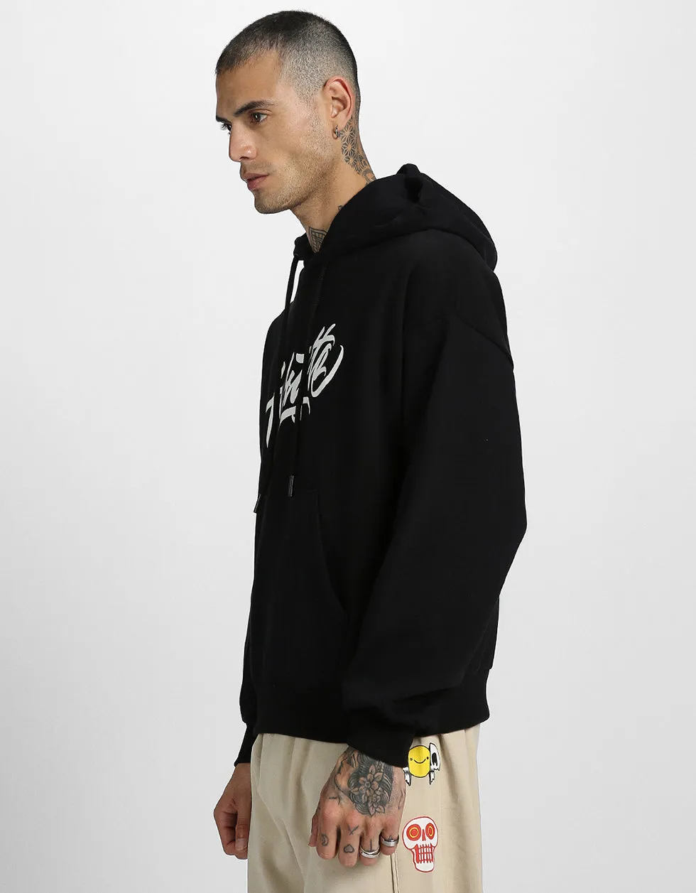 Hustle Black Oversized Back Graphic Printed Hoodie