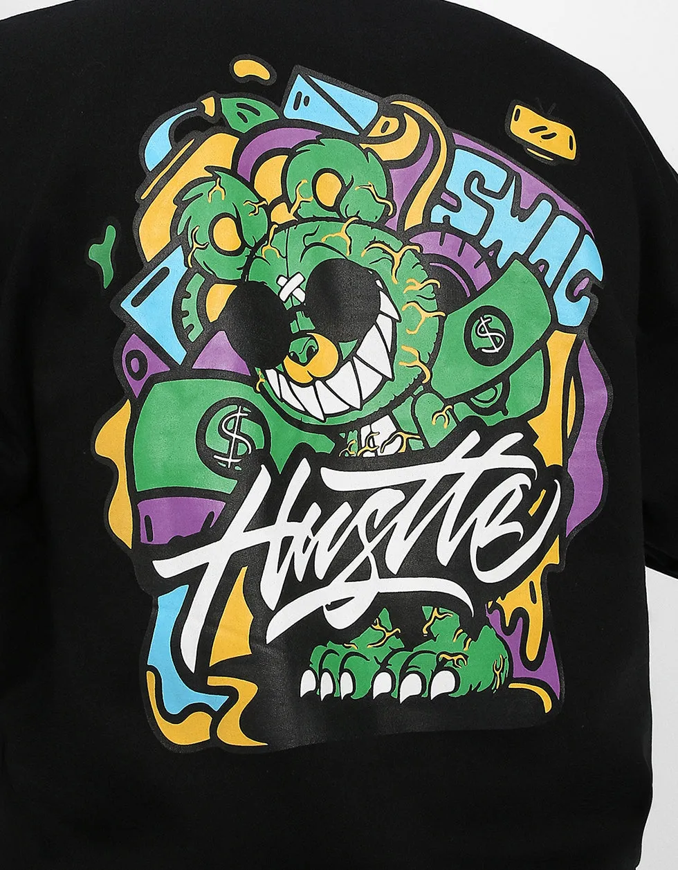 Hustle Black Oversized Back Graphic Printed Hoodie