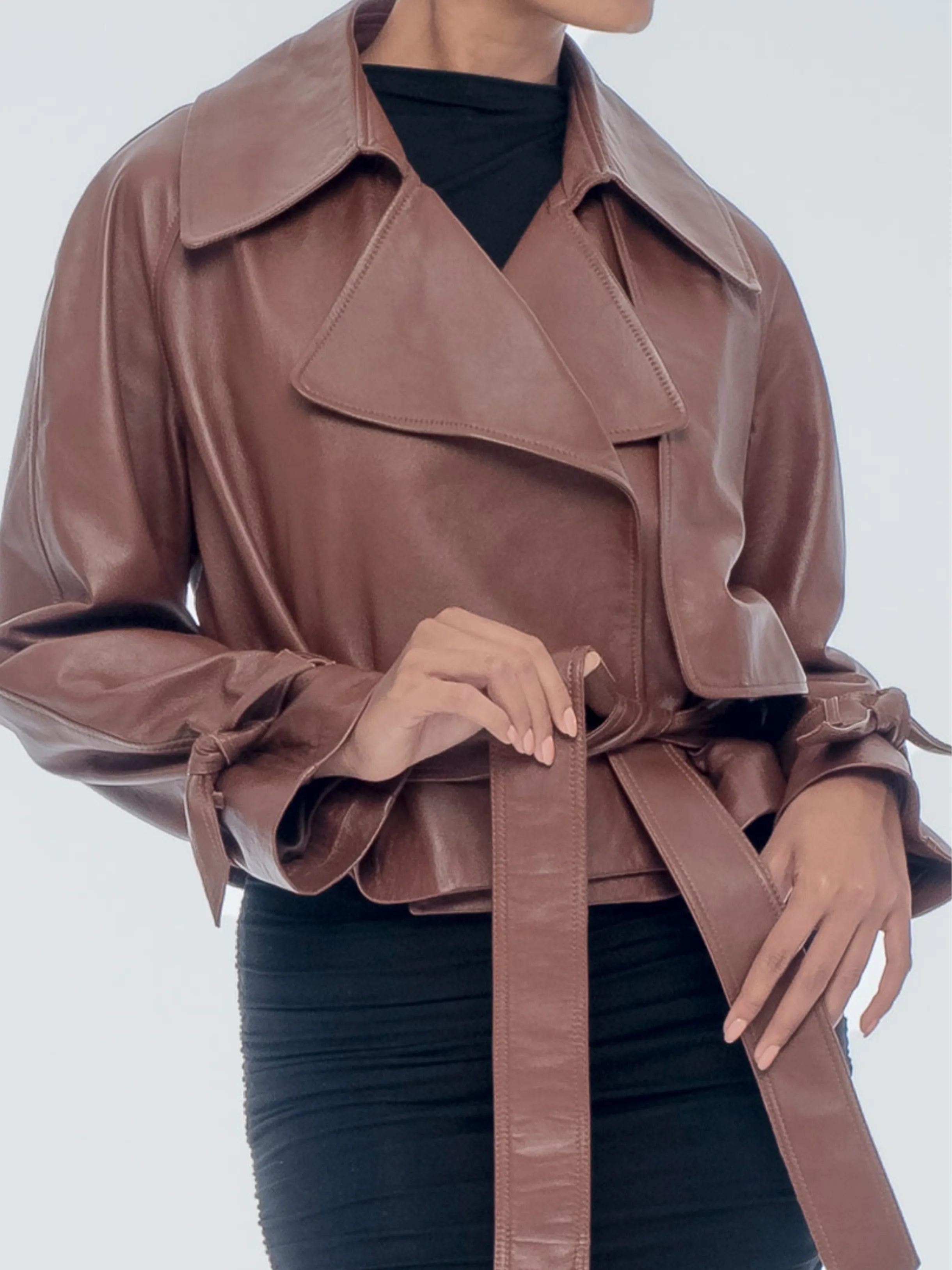 JACKIE LEATHER TRENCH COAT - WHISKEY