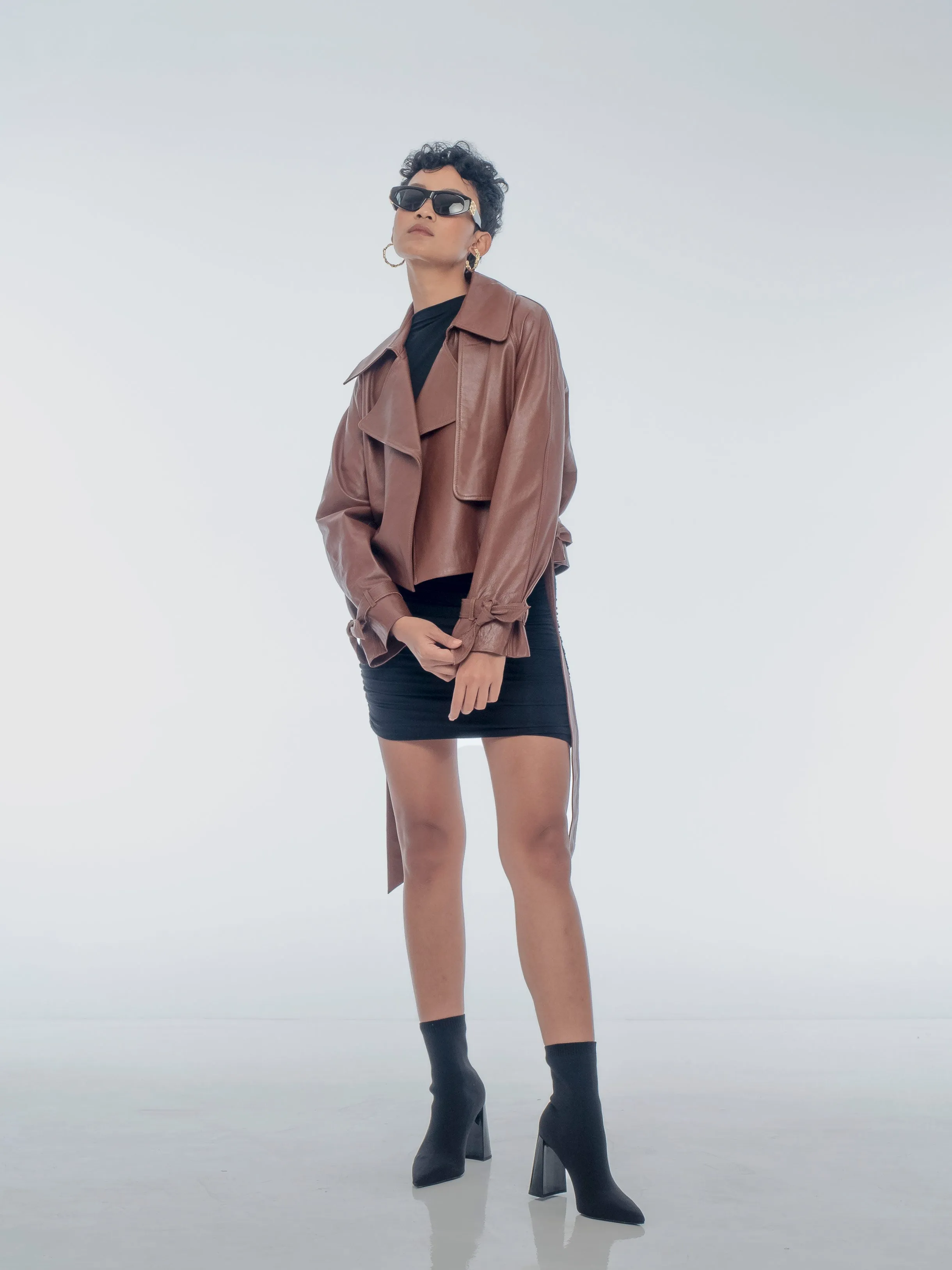 JACKIE LEATHER TRENCH COAT - WHISKEY