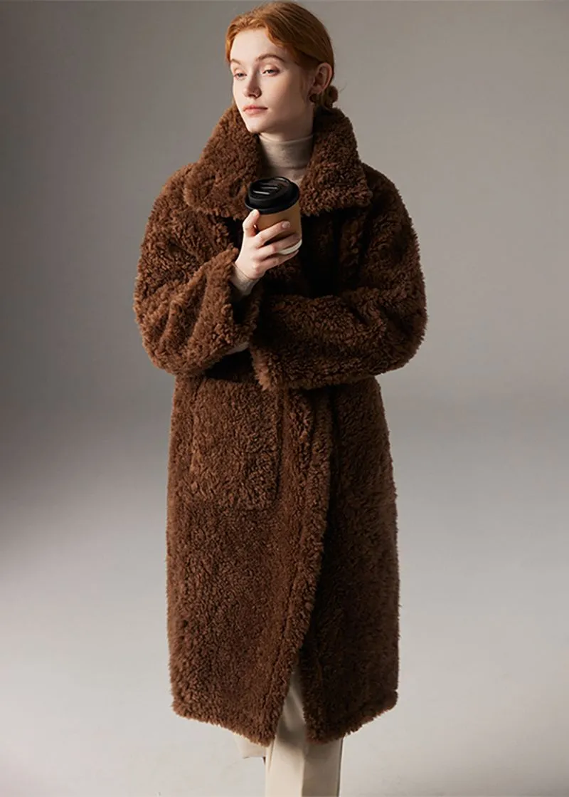 Larissa Coffee Wool Fur Teddy Coat