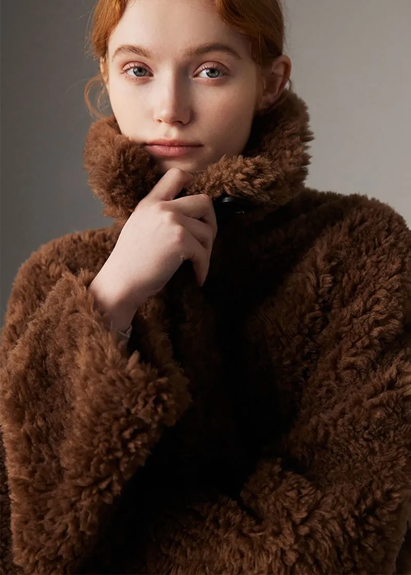 Larissa Coffee Wool Fur Teddy Coat