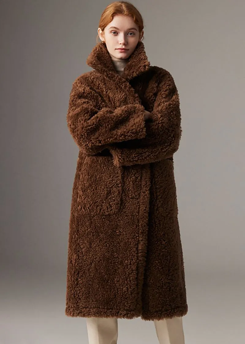 Larissa Coffee Wool Fur Teddy Coat