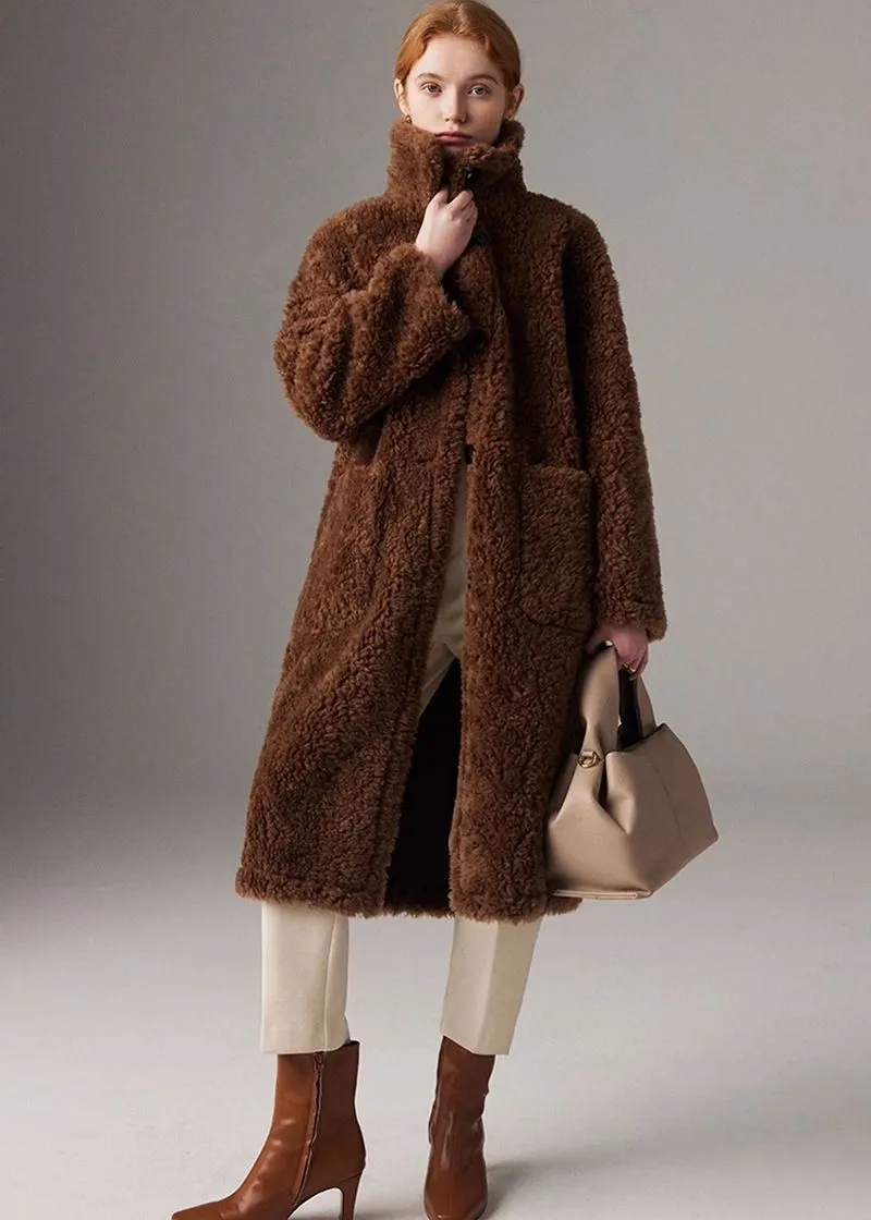 Larissa Coffee Wool Fur Teddy Coat