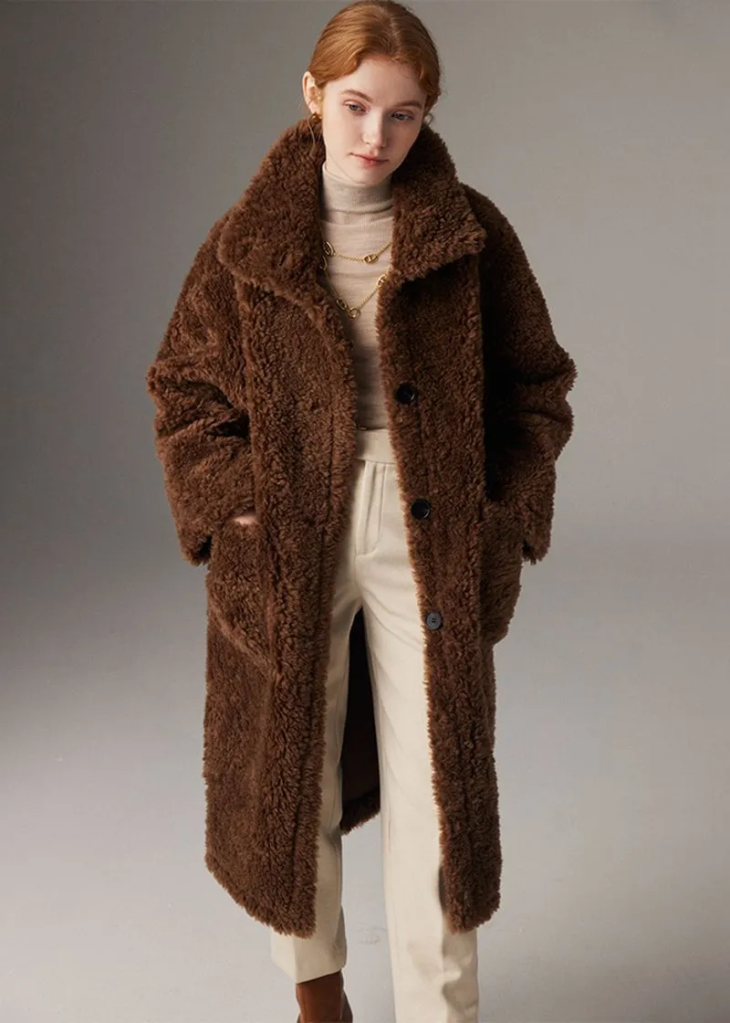 Larissa Coffee Wool Fur Teddy Coat